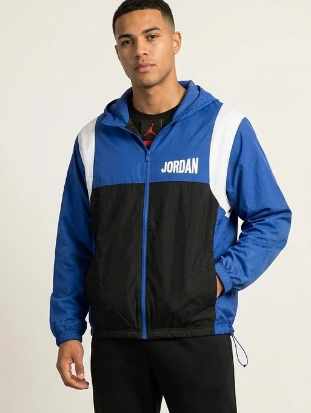 Jordan Colorblock Half-Zip Windbreaker Jacket Blue Black White Size L